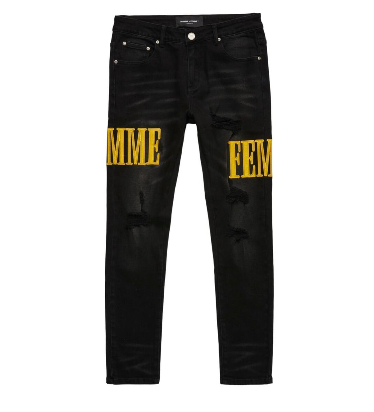 HOMME FEMME - Letterman Denim Black with Yellow
