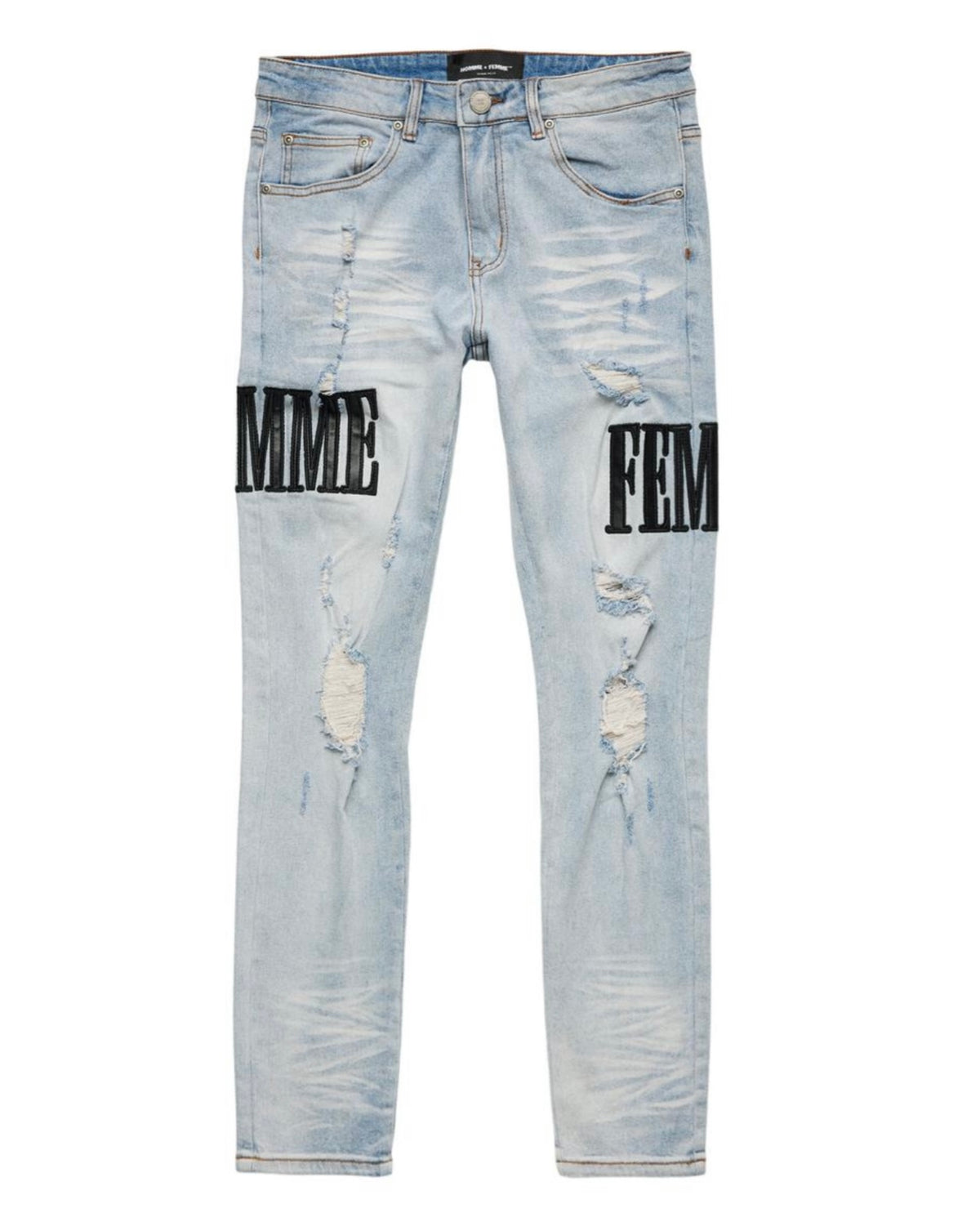 HOMME FEMME -  Letterman Denim Blue With Black Letters
