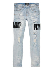 HOMME FEMME -  Letterman Denim Blue With Black Letters