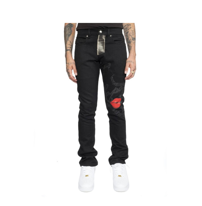 LAROPA -BLACK HEAVYMETAL DENIM SLIM JEANS