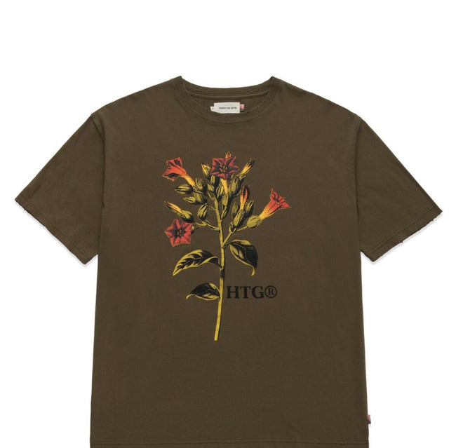 HTG -  TOBACCO FLOWER SS TEE - OLIVE
